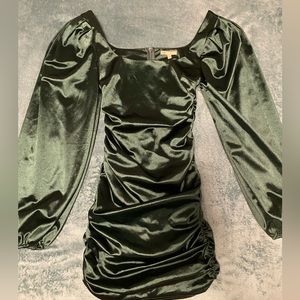 GB, Size 3, Long Sleeve Emerald Green Satin Formal Dress